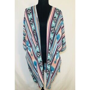 Now N Forever Aztec Print Colorful Open Front Cardigan Kimono Boho Plus Size 2X
